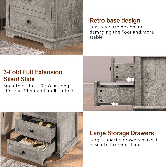 HIFYOBRO End Table with 2 Drawers and Charging Station, Type-C & USB Port & Power outlets, Wooden Storage Cabinet, Large Side Table with Storage for Living Room and Bedroom-Ruum Studio Home