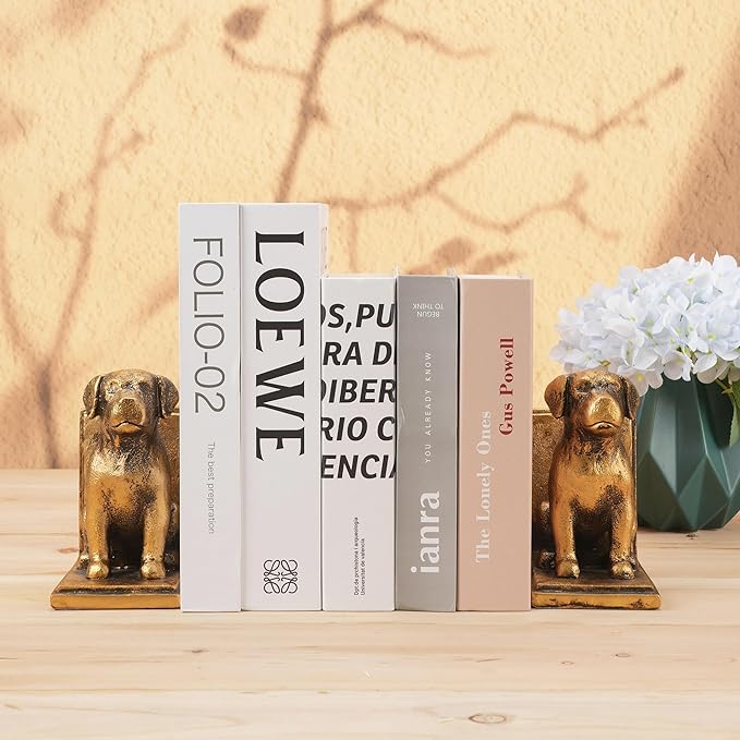Book Ends for Shelves to Hold Books Heavy Duty,Decorative Bookend for Bookshelf Décor,Cute Animal Dog Book Stopper Labrador Retriever Statues for Home, Office Desk Decoration,1pair-Ruum Studio Home