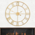 LEIKE Large Modern Wall Clocks,32" Gold Metal,Rustic,Round,Nearly Silent,Little Ticking,Battery Operated Roman Numerals Clock for Living Room/Bedroom/Kitchen Wall Decor-(Gold, 80cm)-Ruum Studio Home