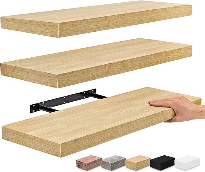 Sorbus Floating Shelves for Wall - 24" Bathroom Shelves, Wall Decor for Bedroom, Kitchen, Living Room, Home Decor & Book Storage - Mounted Floating Shelf with Invisible Brackets (Maple Wood, 3 Pack)-Ruum Studio Home