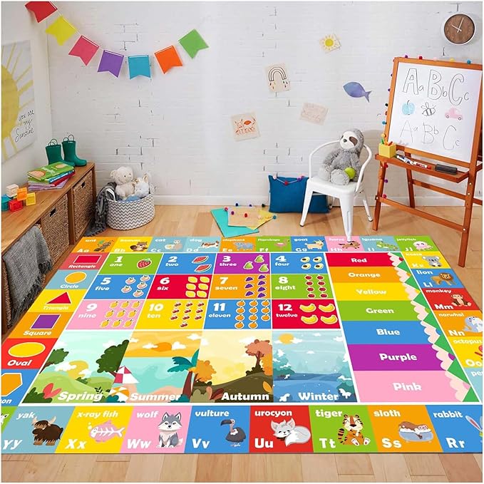 Kids Rug ABC Rug, Play Mat for Kids Playroom ABC Educational Area Rug for Playroom Classroom Elementary Preschool Rugs wtih Numbers Animals (4x6ft)-Ruum Studio Home