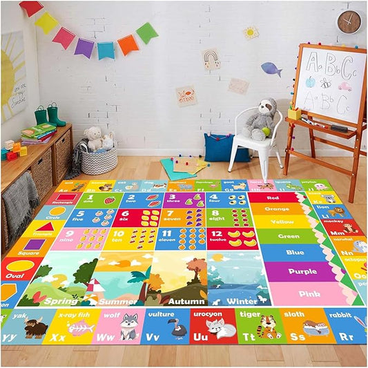 Kids Rug ABC Rug, Play Mat for Kids Playroom ABC Educational Area Rug for Playroom Classroom Elementary Preschool Rugs wtih Numbers Animals (4x6ft)-Ruum Studio Home