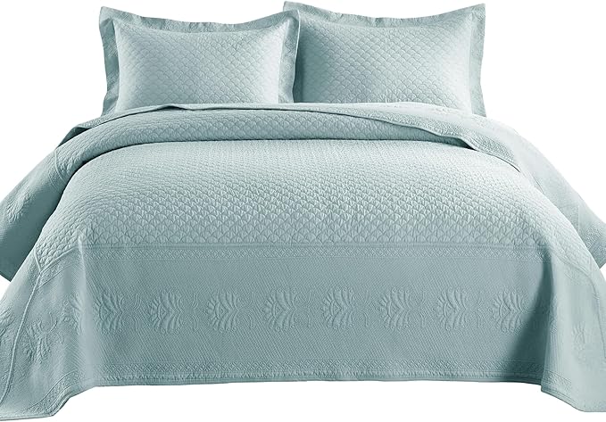 MarCielo 3-Piece 100% Cotton Oversized Bedspread Lightweight Quilt Coverlet Embroidery Farmhouse Bedding Set (TM Mint Green, Oversized King (118"x106"))-Ruum Studio Home