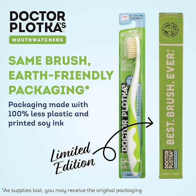 MOUTHWATCHERS Soft Flossing Toothbrushes, Value Pack of 4, Green, Manual Toothbrush for Adults, Ultra Clean, Good for Sensitive Teeth and Gums, by Dr. Plotka's-Ruum Studio Home