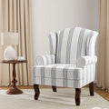 Accent Chair, High Back Upholstered Armchair with High Resilience Sponge & Wood Legs, Mid-Century Modern Comfy Single Sofa Reading Chairs for Living Room, Bedroom (Stripe Navy, Set of 1)-Ruum Studio Home