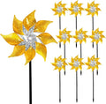 Hausse 10 Pack Reflective Pinwheels with Stakes, Extra Sparkly Pin Wheel for Garden Decor, Bird Repellent Devices Deterrent to Scare Birds Away from Yard Patio Farm, Golden-Ruum Studio Home