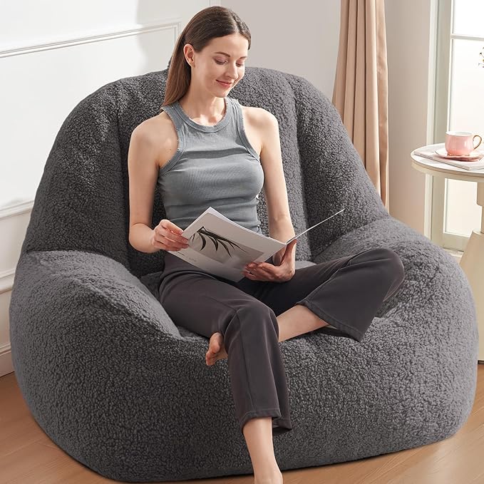 Homguava Bean Bag Chairs for Adults,Giant Beanbag Couch Adult Bean Bag Chair with Filler Included,Modern Lazy Sofa Comfy Chair for Living Room(Dark Grey)-Ruum Studio Home