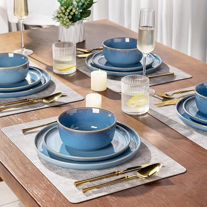 GBHOME Ceramic Dinnerware Sets for 4, 12 Pieces Stoneware Plates and Bowls Sets, Reactive Glaze Dishes -Scratch Resistant, Dishwasher&Microwave Safe-Alaskan Blue-Ruum Studio Home