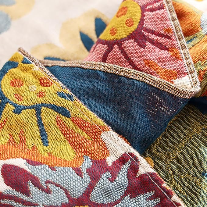 Boho Muslin Blanket for Adults 4-Layer Gauze Twin Size Soft Cozy 100% Cotton Summer Cooling Blanket Floral Decor for Sofa Bed Coverlet Both Sides (Daisy Floral, Twin 60 x 80 in)-Ruum Studio Home