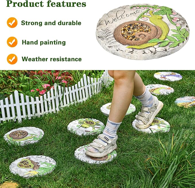 Sungmor 3PC Pretty Garden Stepping Stones, 9.8" Large Concrete Decorative Stones with Beautiful Pattern, Unique Outdoor Lawn Accents, Yard Walkway Flower Bed Wall Shelf Welcome Friends Decorations-Ruum Studio Home