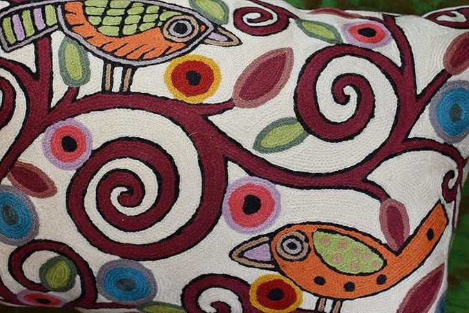 Lumbar Klimt Modern Pillow Cover | Cream, Multicolor Tree of Life, Birds, Floral Suzani Floral Pattern | 14" x 20" | 1 Count-Ruum Studio Home