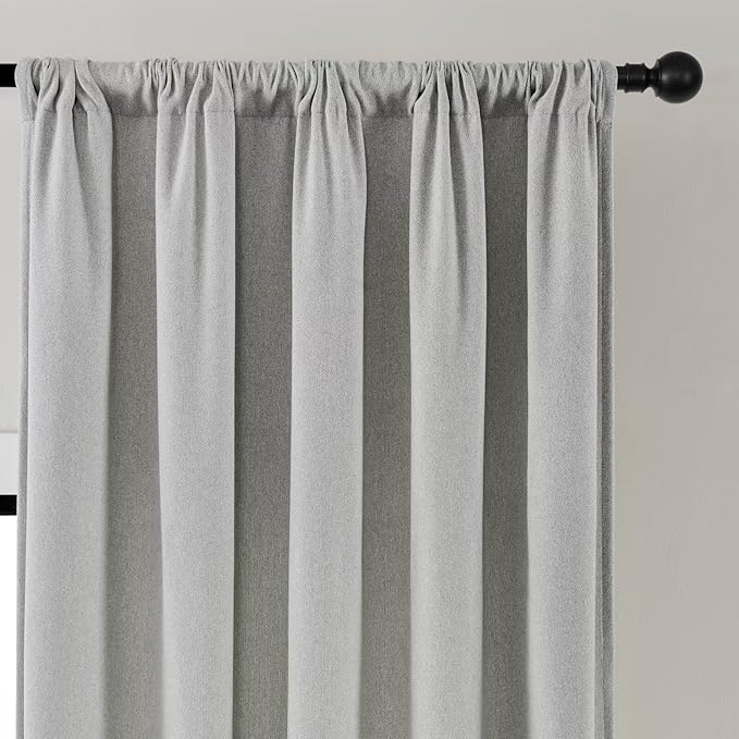 Joydeco Faux Linen Curtains 96 Inches Long 2 Panels Set for Bedroom Living Room, 52 inch Wide Light Filtering Drapes with Back Tab & Rod Pockets (52x96 inch, Greyish White)-Ruum Studio Home