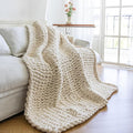 Chunky Knit Blanket - Luxury Soft Cozy 40 * 50 Throw Blanket,100% Woven Blanket Rope Knot Throw Blanket for Couch, Sofa, Home Decor, Gift - Machine Washable(Cream)-Ruum Studio Home