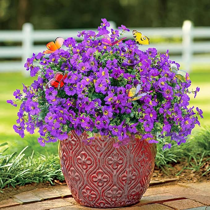 ‌20 Bundles Artificial Flowers for Outdoors‌ with 6 Faux Butterflies, UV Resistant ‌Fake Flowers‌ with Eucalyptus Leaves, ‌Artificial Plants Outdoor‌ for Patio Garden Porch Home Decor (Purple)-Ruum Studio Home
