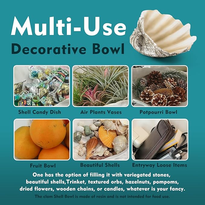 Large Mud Gray Clam Shells Decorative Bowl,Weathered style ClamShell Bowl Beach Decorations for Home Coastal Beach Decor Decoration Storage Bowls & Home Office Nautical Themed Party Decor -10.2"-1PC-Ruum Studio Home