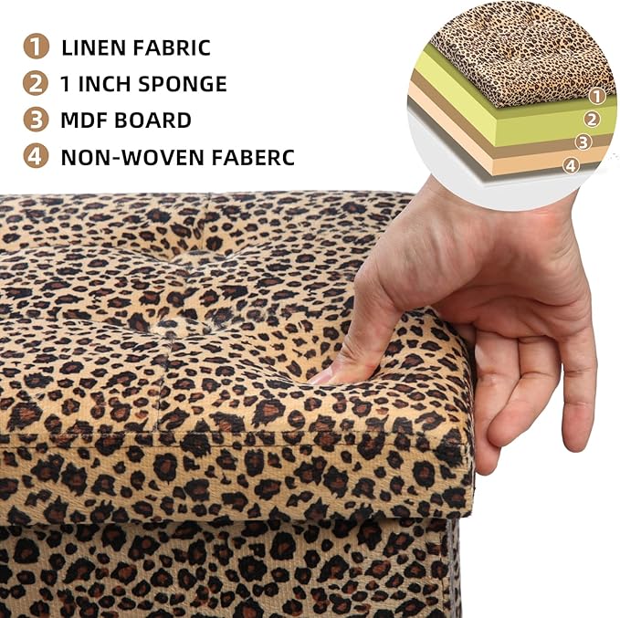 ALASDO Ottoman Storage Ottoman Footrest Stool Small Ottoman with Storage Foldable Ottoman Foot Rest Footstool Bench for Living Room 17x13x13inches Leopard Print-Ruum Studio Home