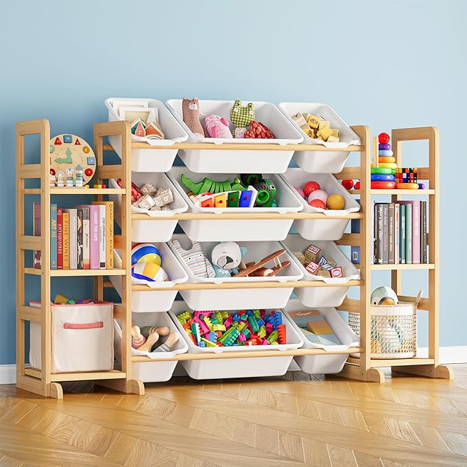 SpaceAid Toy Storage Organizer with 6 Shelves and 12 Bins, Toy Organizers Storage Bookshelf, Kids Bin Shelf Toys Box Bookcase for Bedroom Playroom Organization Room Decor, White-Ruum Studio Home