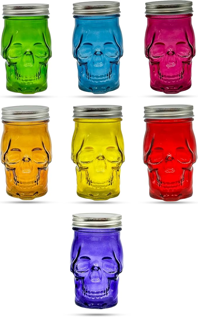 Generic 14 oz Colorful Skull Glass Mason Jar – Mix & Match 7 Vibrant Colors, Large & Durable! (Green)-Ruum Studio Home