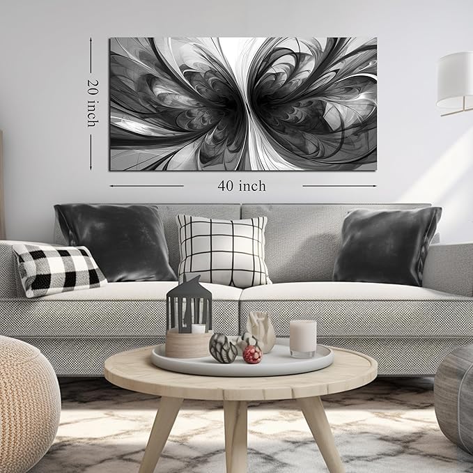 Abstract Wall Art for Living Room Black and White Pictures Wall Art Bedroom,Home Office Wall Decor 20 x 40 Inch-Ruum Studio Home