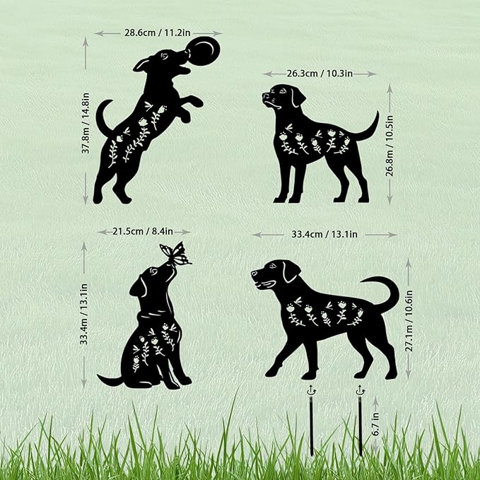 4 Pack Dog Metal Garden Decorative Stakes, Weather Proof Puppy Silhouette Statues for Yard, Patio,Outdoor Decor for Dog Lovers and Pet Owners-Ruum Studio Home