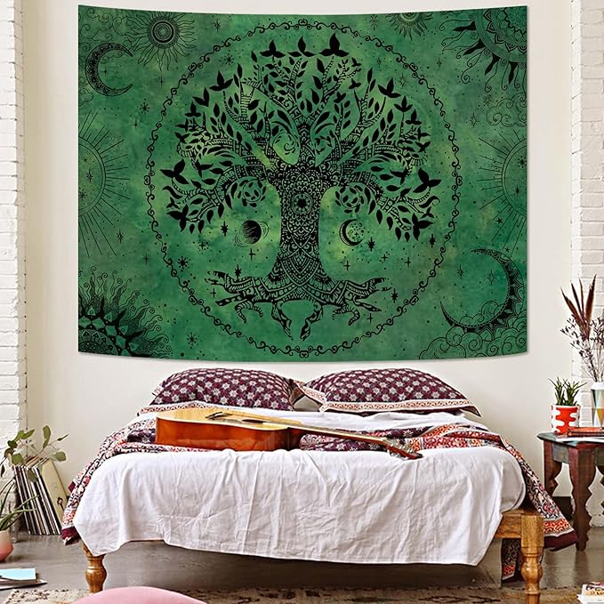 Lunerfex Tree of Life Mandala Tapestry Boho Tapestry for Bedroom Green Tapestries Wall Hanging Living Room Wall Art and Home Decor 70x90-Ruum Studio Home