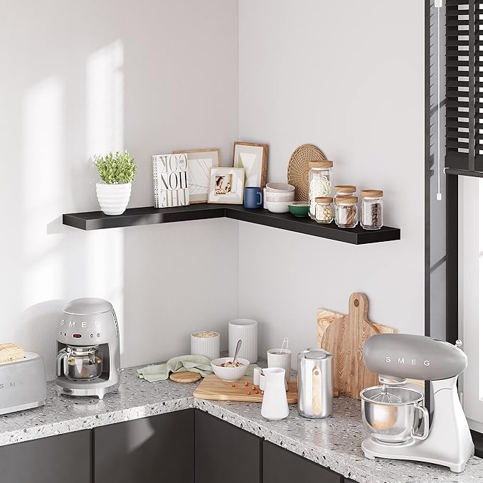 BAMEOS Floating Shelves, 35 Wx7 D Black Wall Mounted Wooden Shelves with Invisible Brackets Set of 2, Hanging Wall Shelves Decoration for Bedroom and Kitchen-Ruum Studio Home