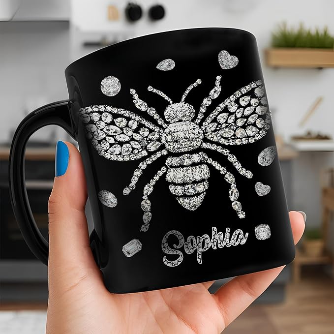 Hyturtle Personalized Jewelry Bee 2D Mug - Bee Keeper Gifts For Women Lovers Teacher - Honey Gifts For Beekeeper Farmer On Birthday - Queen Honeycomb Decor - Custom Coffee Cup Ceramic Mug 11 Oz 15 Oz-Ruum Studio Home