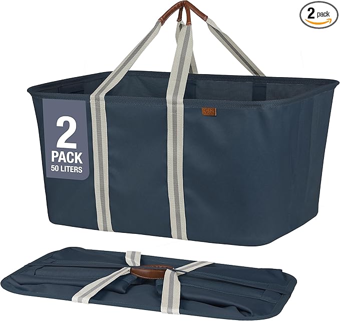 CleverMade Collapsible Laundry Tote - LUXE Navy Noir Cream 2Pack 50L - Foldable Storage Organization Container Clothes Laundry Room Storage Solution-Ruum Studio Home
