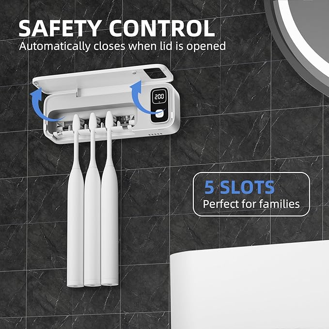 UV Toothbrush sanitiizer and Holder, Strong Saniti zer Air Drying, 200s and 400s Timed Toothbrush Case, 2200mAh Rechargeable Cordless Wall Mounted Home Toothbrush steril izer-Ruum Studio Home