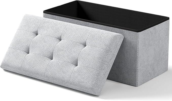 Storage Ottoman Bench, Folding Ottoman Foot Rest, 15 x 30 x 15 Inches, End of Bed Bench, Storage Chest, for Living Room, Bedroom, Hallway, Entryway, Light Gray-Ruum Studio Home