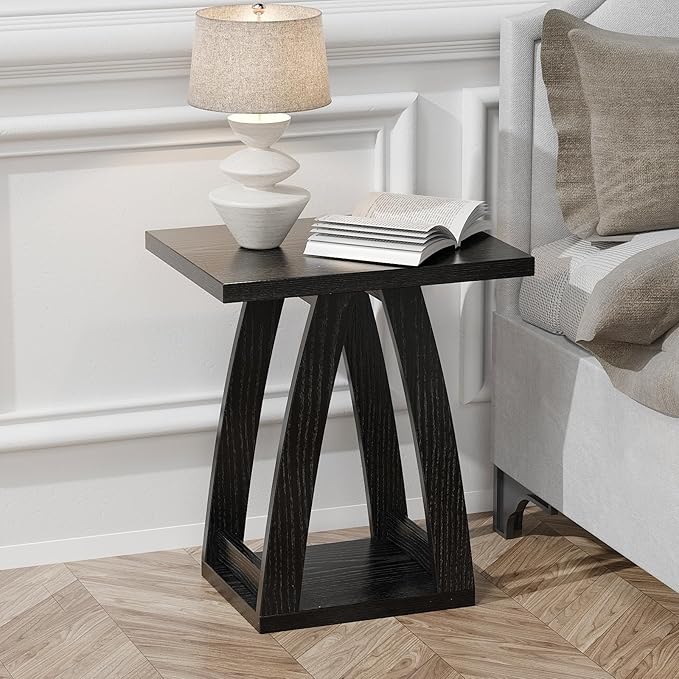 End Tables Living Room, Side Table Beside Sofa, Nightstand for Bedroom, Couch Side Table with Shelf, Modern End Table for Living Room, Black End Table Set of 2-Ruum Studio Home