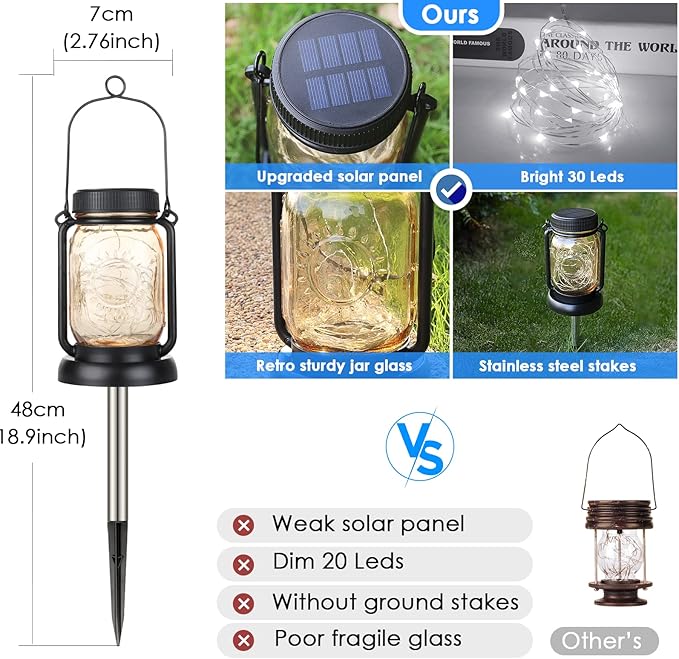 Mlambert Cool White 4 Pack Solar Hanging Mason Jar Lights with Stakes, Waterproof Decorative 30 LEDs Outdoor Solar Lantern Lamp Patio Garden Tree Yard-Ruum Studio Home