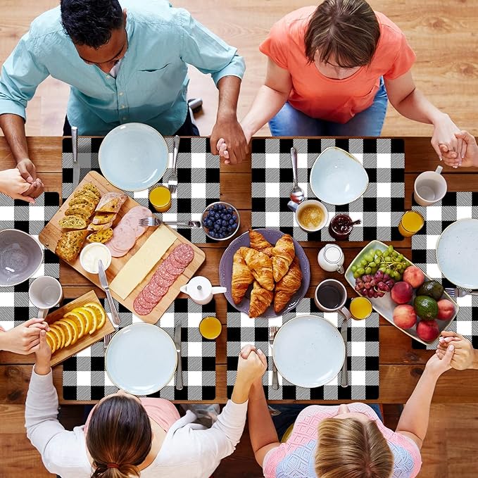 Black and White Plastic Placemats Set of 6 Check Plaid Table Mats Black Buffalo Plaid Place Mats Wipe Clean Washable Table Placemats for Indoor Outdoor Heat Resistant Kitchen Dining Table-Ruum Studio Home