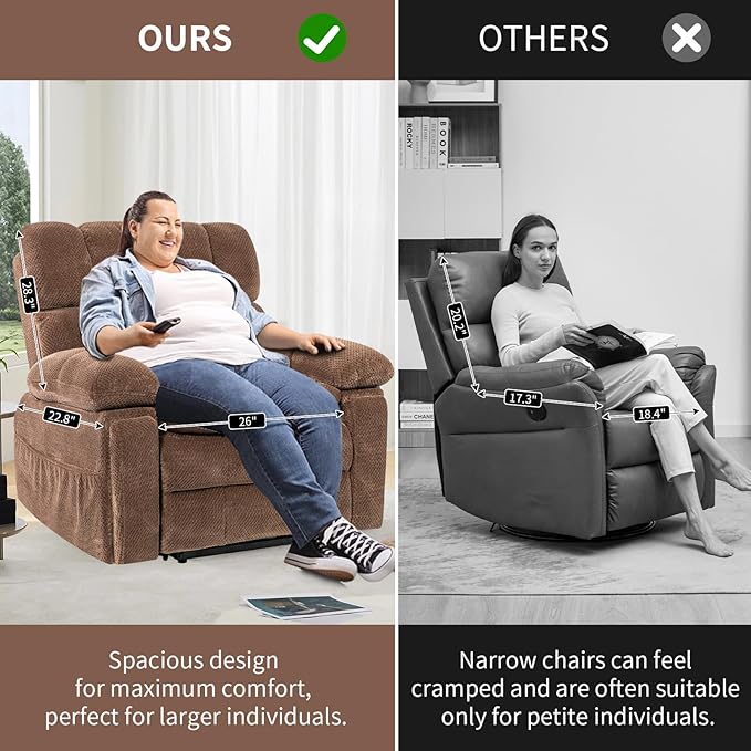 Oversized Power Lift Recliner Chair with Adjustable Headrest for Elderly,Dual Motor Lay Flat Recliner Chair with USB Port,Type C,Big and Tall Recliner with Massage and Heat,Cup Holders,Storebox,Brown-Ruum Studio Home