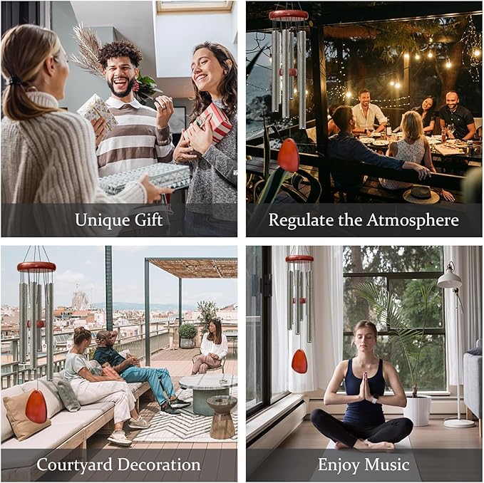 28" Wind Chime for Mothers Day, Decorative Wind Chimes for Outside, Memorial Windchimes Remembrance Gift for Women Mom Grandma, Metal Wind Chimes Outdoor Decor for Garden Patio Zen(Copper)-Ruum Studio Home