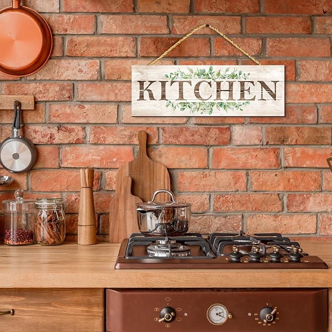 Bathroom Kitchen Laundry Pantry Sign Wall Decor 4 Piece, Wall Art with Plant Print, Rustic Farmhouse Wall Hanging Plaque Home Kitchen Decorative Bathroom, 4.7 x 13.7 inches-Ruum Studio Home