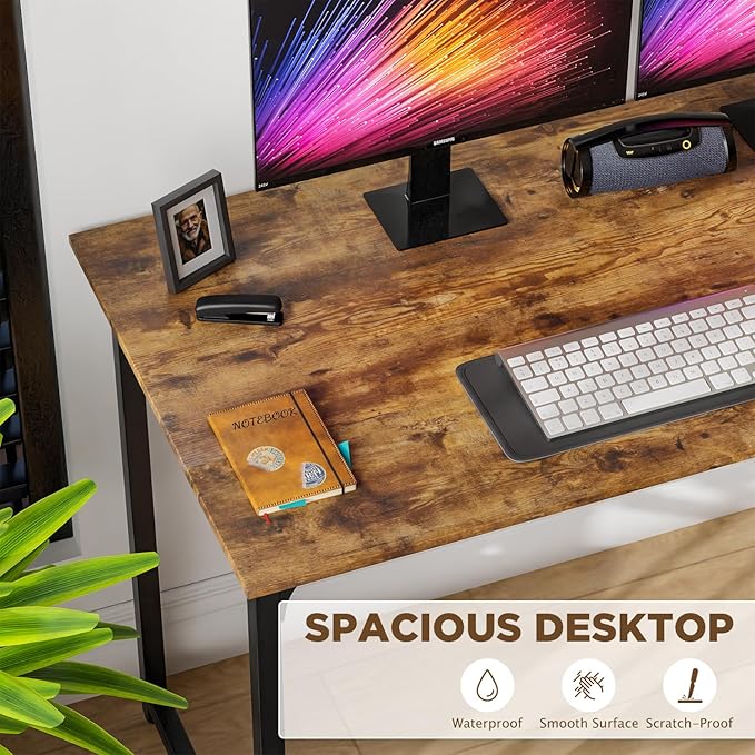 PayLessHere | 47 Inch Computer Desk | Brown | Office Desk with Metal Frame, Adjustable Feet | Water-Resistant, Scratchproof Surface | Sturdy Writing Table for Home Office or Study | Pack of 1-Ruum Studio Home
