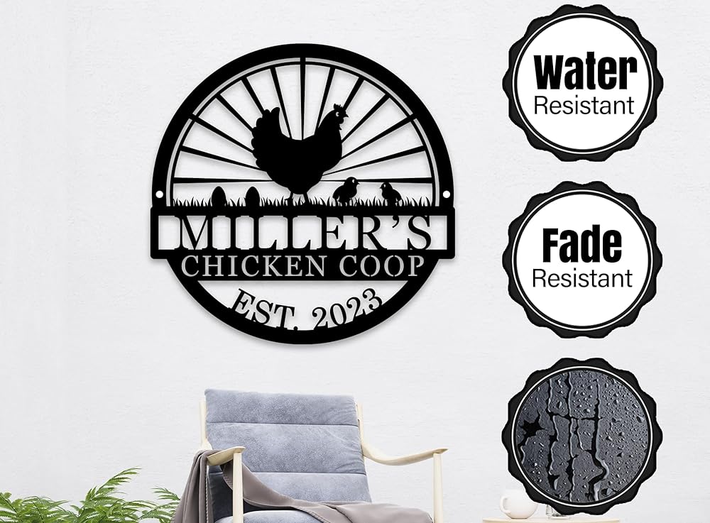 Hen House Coop Sign, Custom Chicken Coop Signs, Custom Chicken Farm Metal Sign, Family Name Metal Sign for Farm House, Our Little Coop Sign Metal Sign-Ruum Studio Home