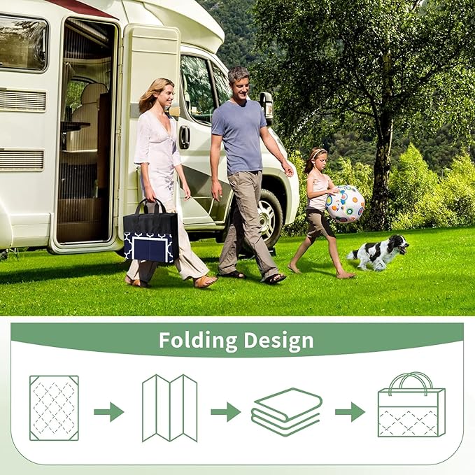 GENIMO Outdoor Rug Waterproof for Patio Decor, 5'x8' Reversible Plastic Straw Rug Carpet, Camping Mats for Outdoor, RV, Backyard, Deck, Balcony, Picnic, Blue & White-Ruum Studio Home