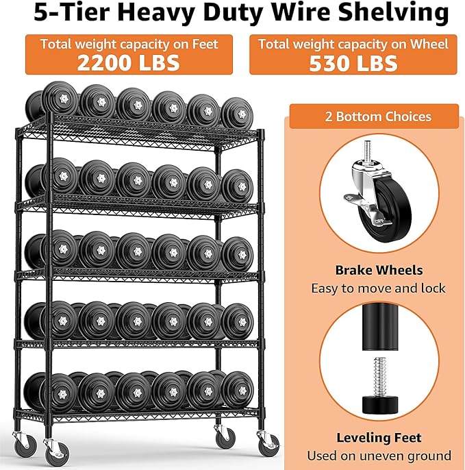 Garage Shelving 5 Tier Industrial Metal Shelving Units for Commercial, Basement, Pantry, Warehouse, School, Black Heavy Duty Easy Assembly 23.6" D x 53.2" W x 73.6" H-Ruum Studio Home