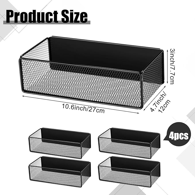 Tioncy 4 Pcs Magnetic Storage Bin Magnetic Locker Organizer for Pegboard Refrigerator Shelves Basket Container Wire Storage Holder for Kitchen Home Whiteboard(Black,10.6''l)-Ruum Studio Home