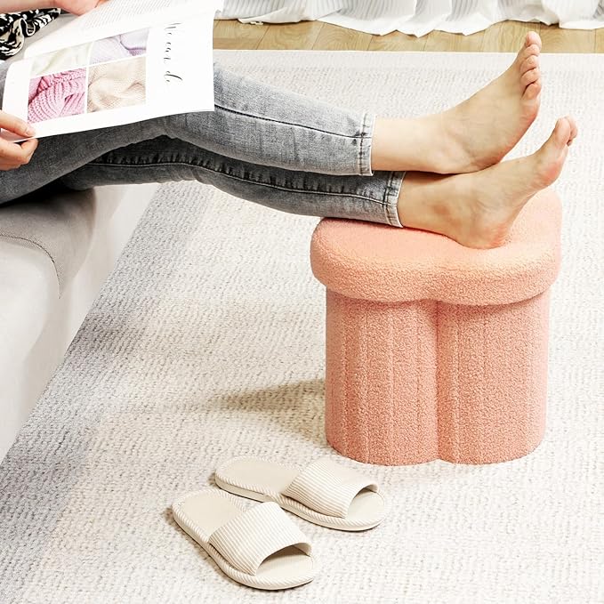 B FSOBEIIALEO Storage Ottoman Cube, Flowers Shaped Ottomans with Storage Foot Stool Footrest for Lving Room, Boucle Ottoman Seat for Dorm Room,Faux Teddy Fur, Orange 12.6"x12.6"x12.6"-Ruum Studio Home