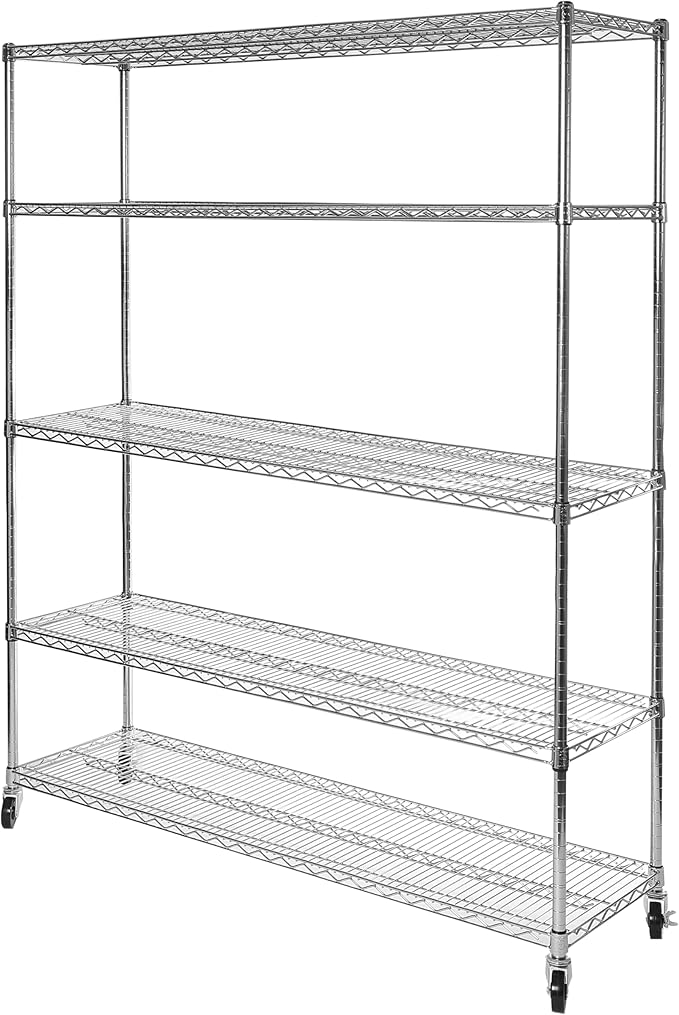 Seville Classics UltraDurable Heavy Duty NSF Solid Steel Wire Rack Storage Unit Organizer for Garage, Warehouse, Office, Restaurant, Classroom, Kitchen, 5-Tier Shelving, 60" W x 18" D-Ruum Studio Home