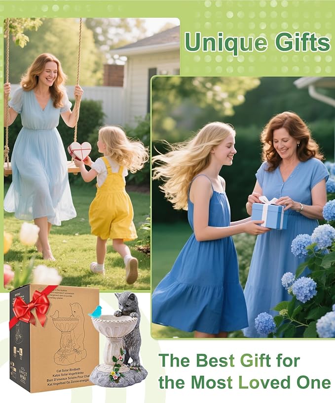Cat Statues for Bird Bath: Outdoor Sculptures for Garden Lawn Patio Yard Balcony Porch - Unique Gifts for Mother Grandma Women-Ruum Studio Home
