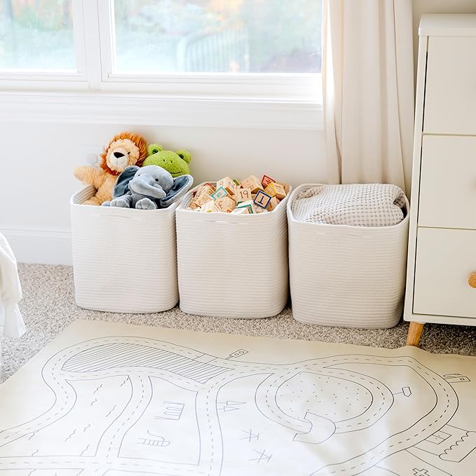 NaturalCozy 13x15x13 Kallax Storage Cubes, 3 Pack | Cotton Rope Cube Storage Bins Woven Baskets for Organizing | Kallax Insert Baskets for Shelves Organizer, Kids Toy, Pantry, Closet, Baby Nursery-Ruum Studio Home