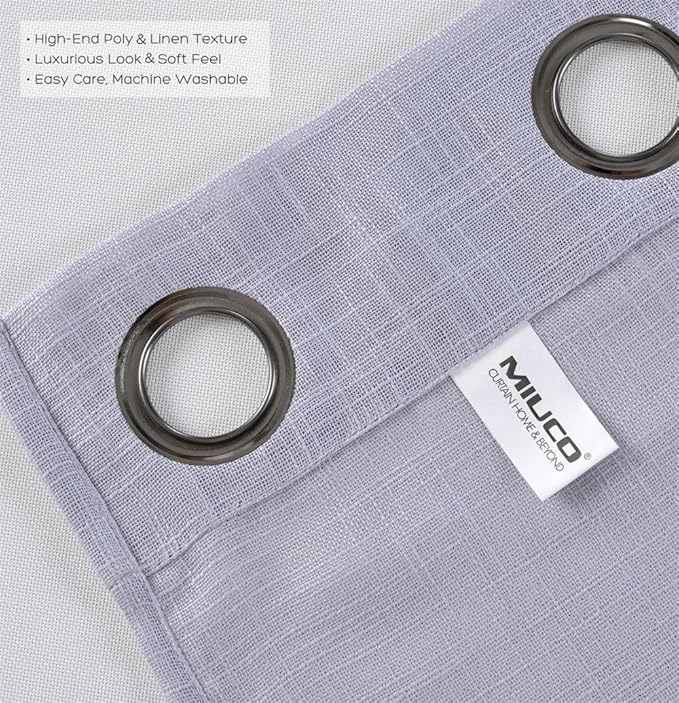MIUCO Semi Sheer Curtains Poly Linen Textured Solid Grommet Curtains 95 Inches Long for Bedroom 2 Panels (2 x 37 Wide x 95" Long) Silver-Ruum Studio Home