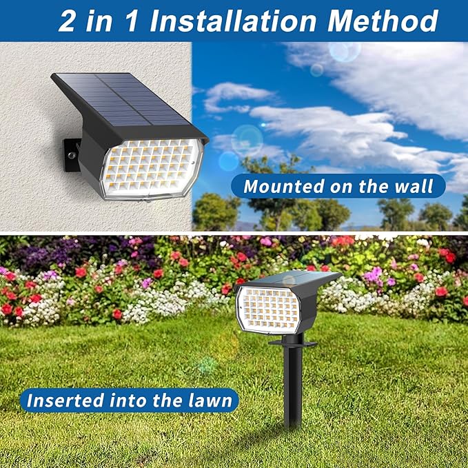 Solar Spot Lights Outdoor Waterproof IP65, 6 Pack Landscape Spotlights with 46 LEDs, 3 Modes Auto On/Off Solar Powered Flood Lights for Outside Pathway, Yard, Garden, Walkway (Warm White)-Ruum Studio Home