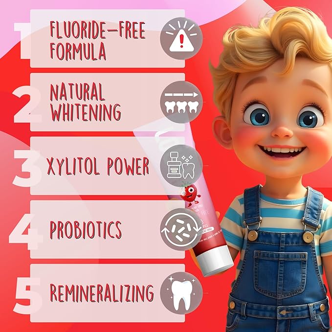 LOL Fluoride Free Toothpaste Kids, Nano Hydroxyapatite Toothpaste,Probiotics & Xylitol Tooth Paste Kids | Remineralizing | Natural | Plant-Based Foam | Pasta De Dientes para Niños. (Strawberry)-Ruum Studio Home