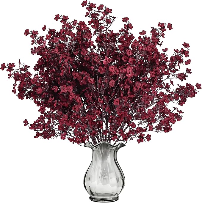 Sggvecsy 15 Pcs Babys Breath Artificial Flowers Gypsophila Bouquets Bulk Real Touch Fake Silk Flowers for Home DIY Floral Arrangement Table Centerpiece Fall Thanksgiving Autumn Decoration (Burgundy)-Ruum Studio Home
