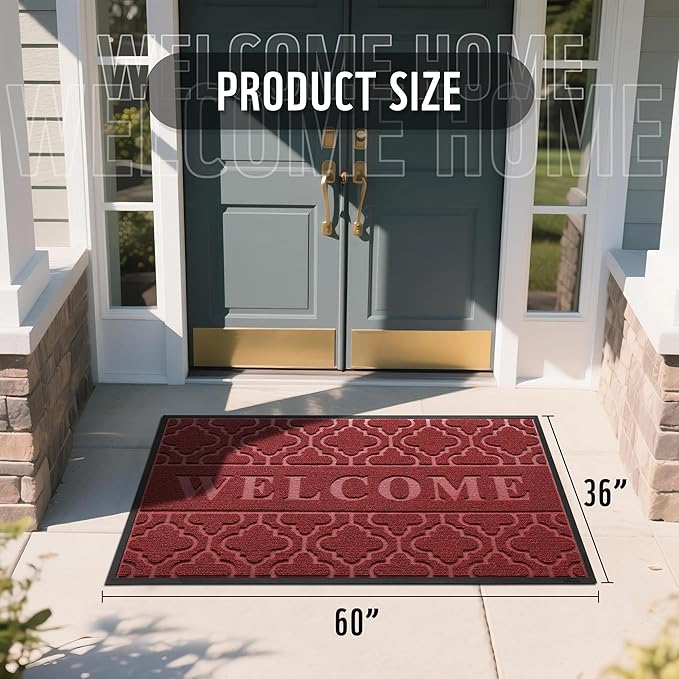 Yimobra Welcome Mat Outdoor Indoor, All-Season Waterproof Front Door Mat Outside Entrance, All-Weather Heavy Duty Non-Slip Doormat, Low Profile Porch Patio Entrance Mats, 60x36, Red-Ruum Studio Home